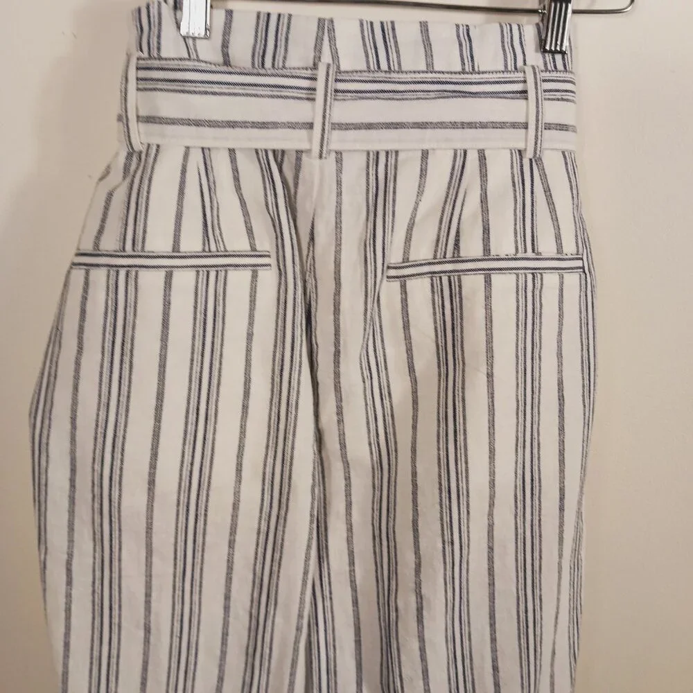 NWT Madewell, Size 14, White Navy Stripe Linen Blend Paper Bag  Crop Pants - Picture 10 of 16